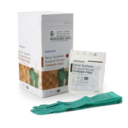 Mckesson Disposable Gloves, 7.9 mil Palm, Polychloroprene, Powder-Free, 6.5, 1 PR, Green 20-2565N